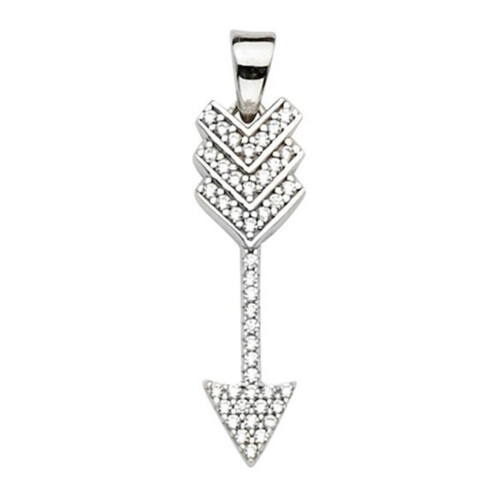 Real Solid 14K White Gold CZ Arrow Pendant